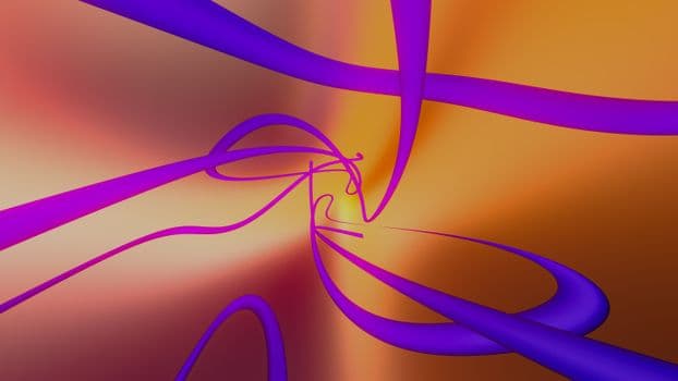 Colorful abstract digital art featuring dynamic curved purple lines on a warm gradient background.